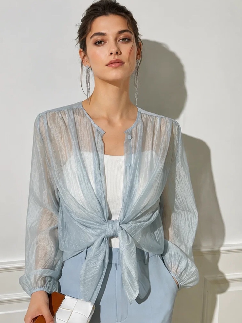 Commense XS - Semi-Sheer Through Long Sleeve Button Blouse